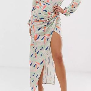 NWT Flounce London Ruched Midi Skirt  in Multi print sz 4